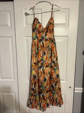 Indikah Multicolor Maxi Dress with Ruffle Bust